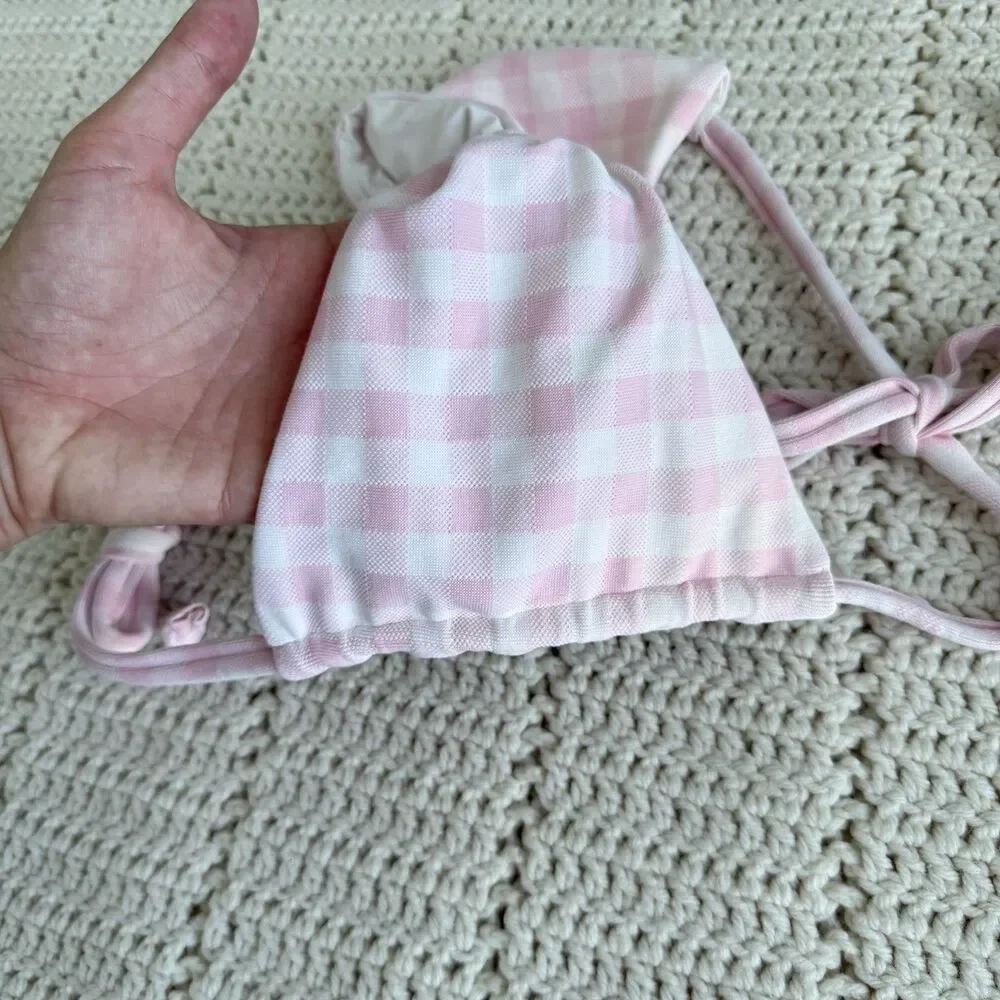 Frankies Bikinis Gabe Halter String Top Size S In Pink Picnic Gingham Checkered